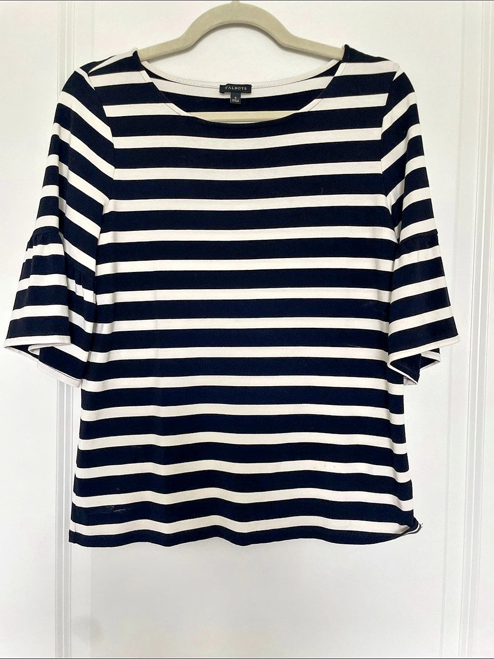 Talbots Striped Short Sleeve Top in Black & White Size Small Like